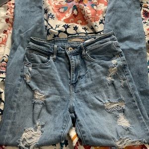 Light Blue High Rise Skinny Jeans with Rips